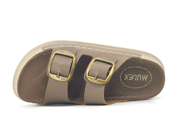 Mulex Zenne 11801 Çift Toka Monta Kutulu Günlük Terlik Vizon - Mulex (1)