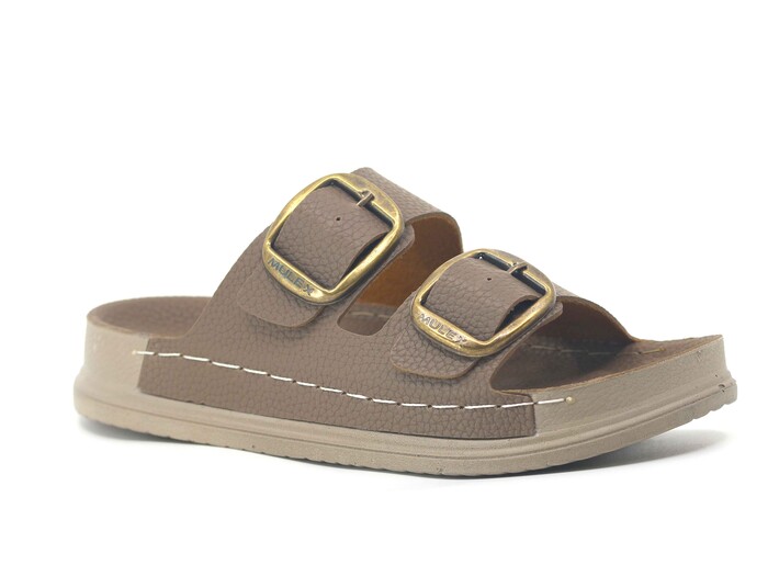 Mulex Zenne 11801 Çift Toka Monta Kutulu Günlük Terlik Vizon - Mulex