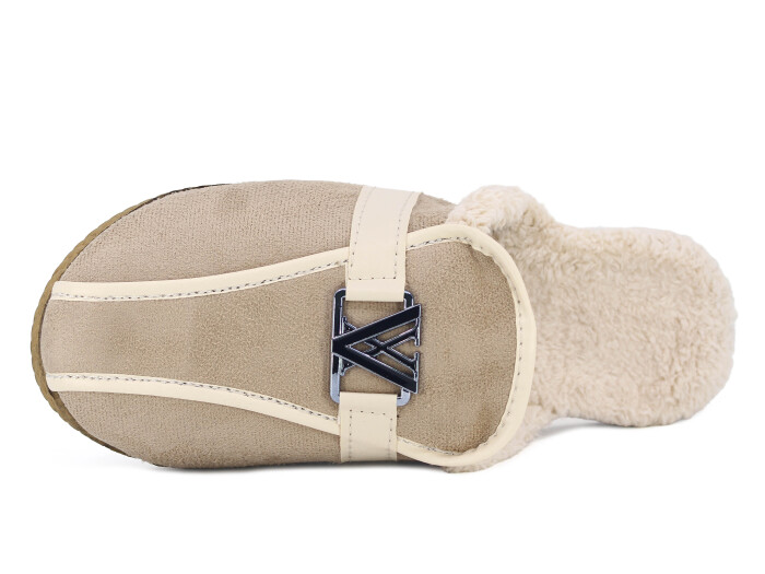 Ada Zenne V Toka Yakası Peluşlu Ev Terliği Bej - 2