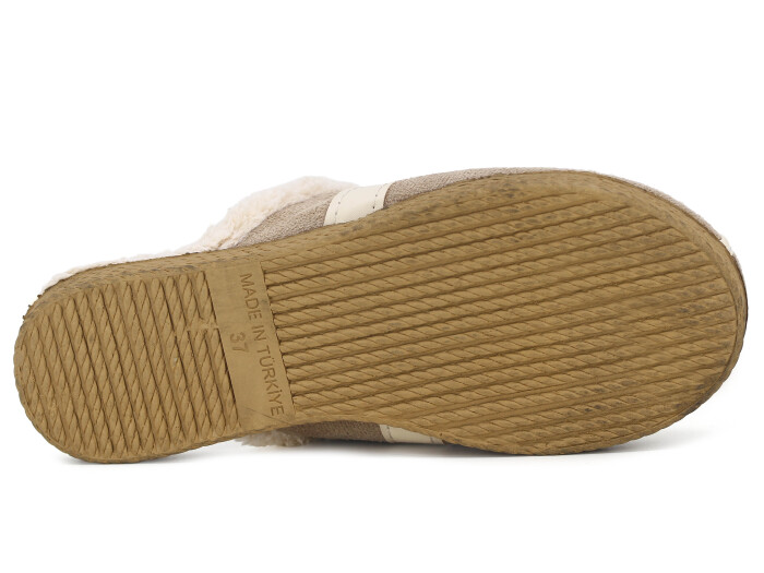 Ada Zenne V Toka Yakası Peluşlu Ev Terliği Bej - 3