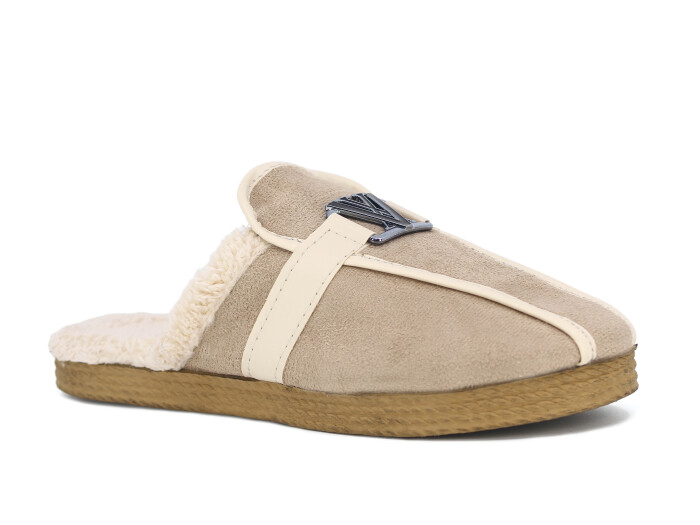 Ada Zenne V Toka Yakası Peluşlu Ev Terliği Bej - Ada