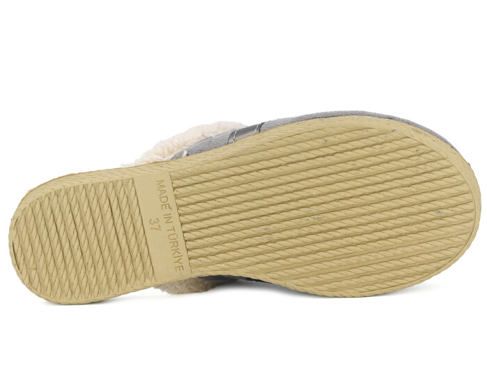 Ada Zenne V Toka Yakası Peluşlu Ev Terliği Gri - 3