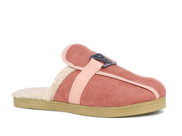 Ada Zenne V Toka Yakası Peluşlu Ev Terliği Pudra - Ada