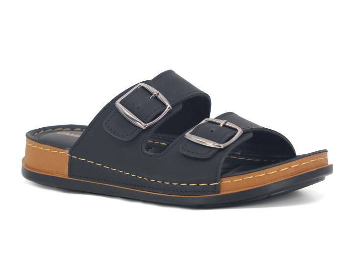 Akım Merdane 952-4 Campüs Çift Toka Kutulu Günlük Terlik Siyah - Akım