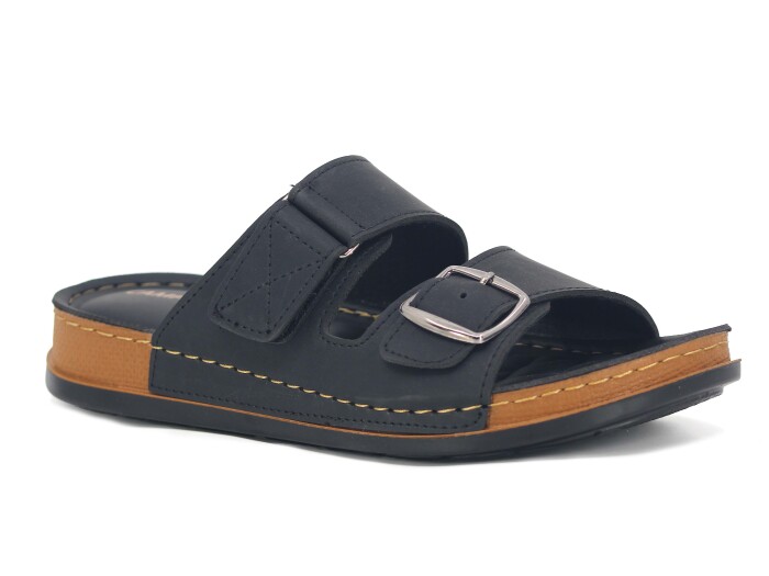 Akım Merdane 952-2 Campüs Tokalı Cırtlı Kutulu Terlik Günlük Terlik Siyah - Akım