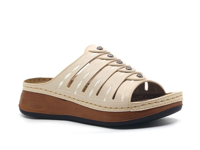 Akım Zenne 463-3 Sırma Kutulu Günlük Terlik Bej - Akım