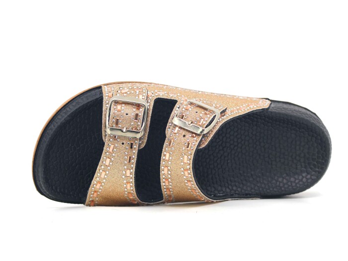 Akım Zenne 490-1 Klass Çift Toka Taşlı Kutulu Günlük Terlik Altın - Akım (1)