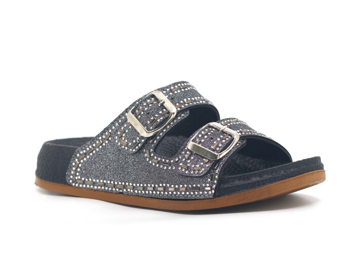 Akım Zenne 490-1 Klass Çift Toka Taşlı Kutulu Günlük Terlik Füme - Akım