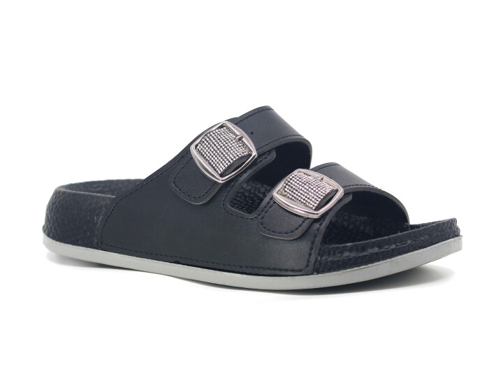 Akım Zenne 490-3 Klass Çift Toka Kutulu Günlük Terlik Siyah - Akım