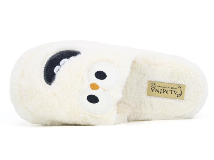 Almina Zenne 2024 Nakışlı Burnu Kapalı Atom Ev Terliği Beyaz - Almina (1)