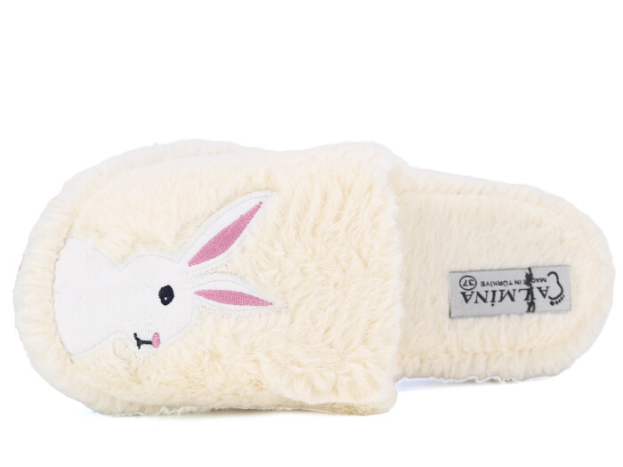 Almina Zenne 2024 Nakışlı Burnu Kapalı Atom Ev Terliği Tavşanlı Beyaz - Almina (1)