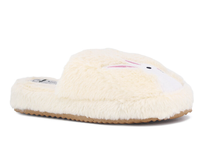 Almina Zenne 2024 Nakışlı Burnu Kapalı Atom Ev Terliği Tavşanlı Beyaz - Almina