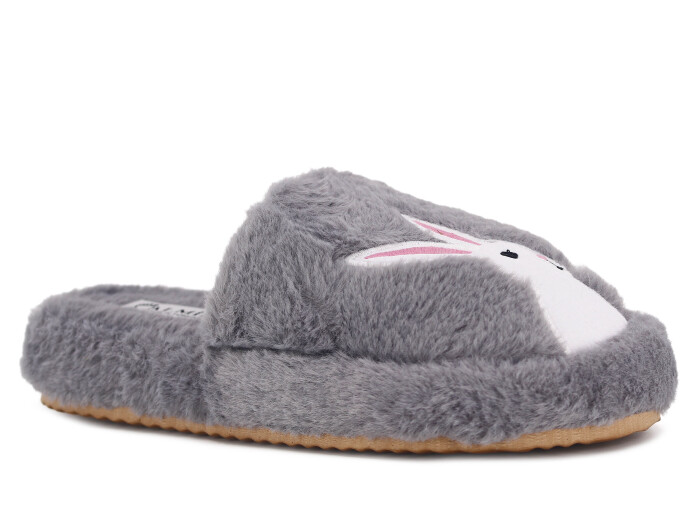 Almina Zenne 2024 Nakışlı Burnu Kapalı Atom Ev Terliği Tavşanlı Gri - Almina