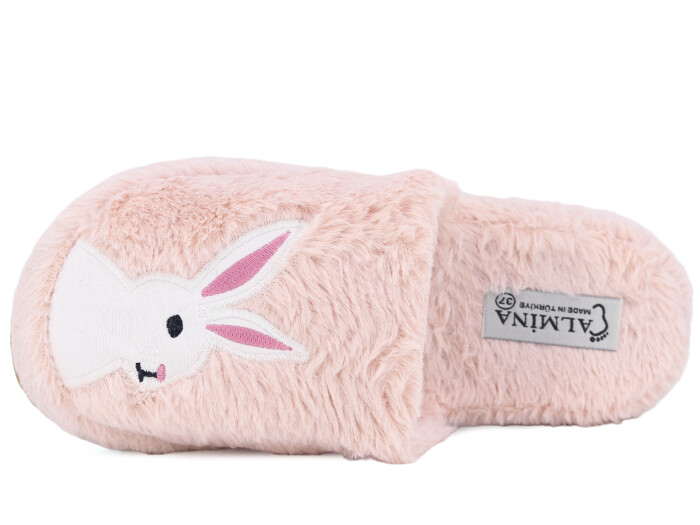 Almina Zenne 2024 Nakışlı Burnu Kapalı Atom Ev Terliği Tavşanlı Pudra - Almina (1)