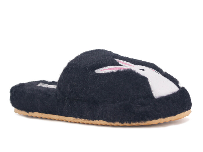 Almina Zenne 2024 Nakışlı Burnu Kapalı Atom Ev Terliği Tavşanlı Siyah - Almina