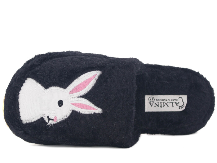 Almina Zenne 2024 Nakışlı Burnu Kapalı Atom Ev Terliği Tavşanlı Siyah - Almina (1)