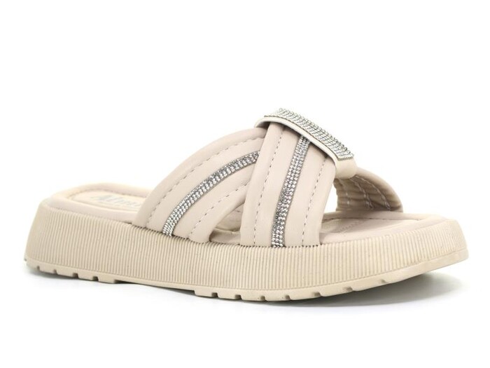 Almira Zenne T14 Taşlı Kutulu Günlük Terlik Bej - Almira