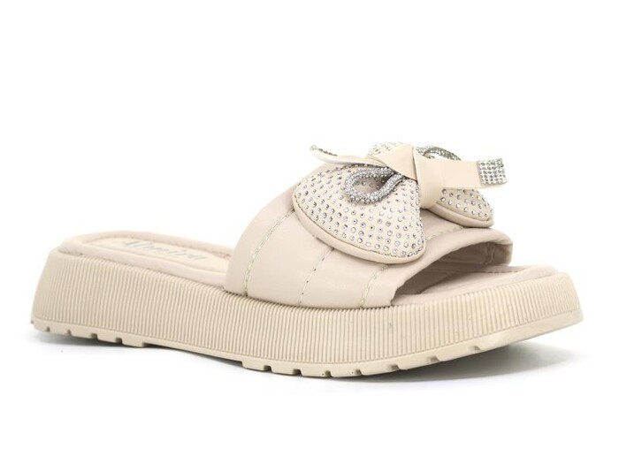 Almira Zenne T12 Fiyonklu Taşlı Kutulu Günlük Terlik Bej - Almira