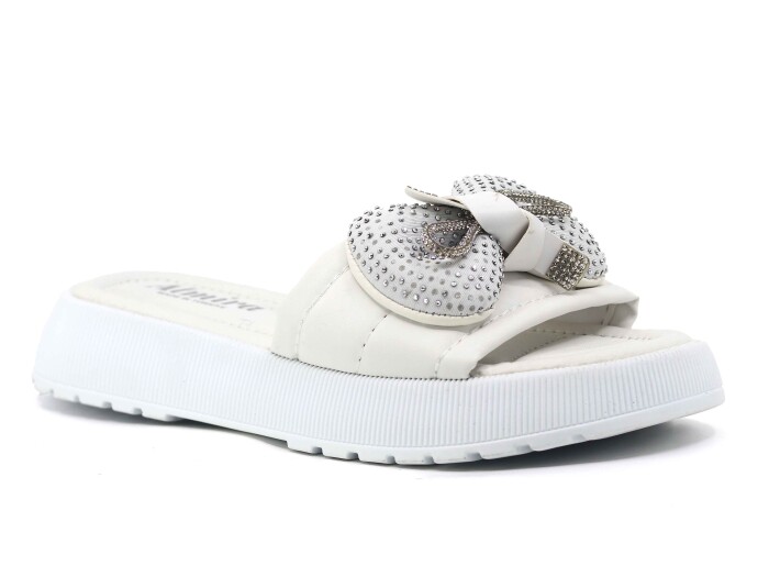 Almira Zenne T12 Fiyonklu Taşlı Kutulu Günlük Terlik Beyaz - Almira