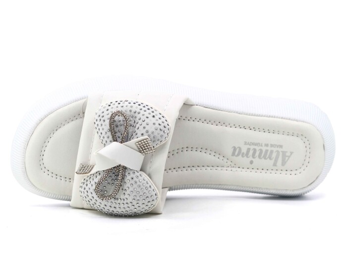 Almira Zenne T12 Fiyonklu Taşlı Kutulu Günlük Terlik Beyaz - Almira (1)