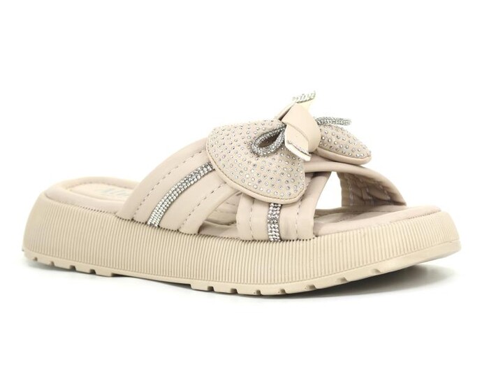 Almira Zenne T13 Fiyonklu Taşlı Kutulu Günlük Terlik Bej - Almira