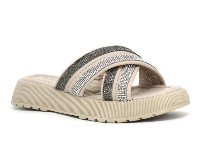 Almira Zenne T18 Çapraz Taşlı Kutulu Günlük Terlik Bej - Almira