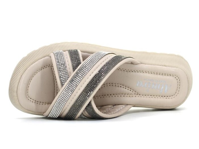 Almira Zenne T18 Çapraz Taşlı Kutulu Günlük Terlik Bej - Almira (1)