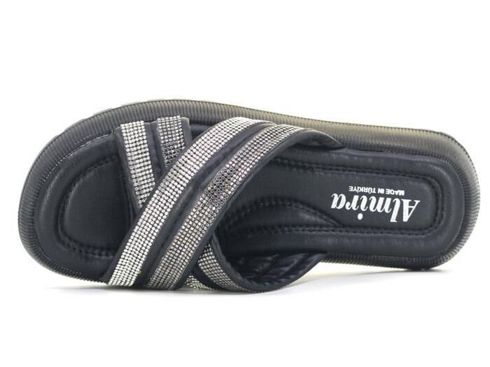 Almira Zenne T18 Çapraz Taşlı Kutulu Günlük Terlik Siyah - Almira (1)