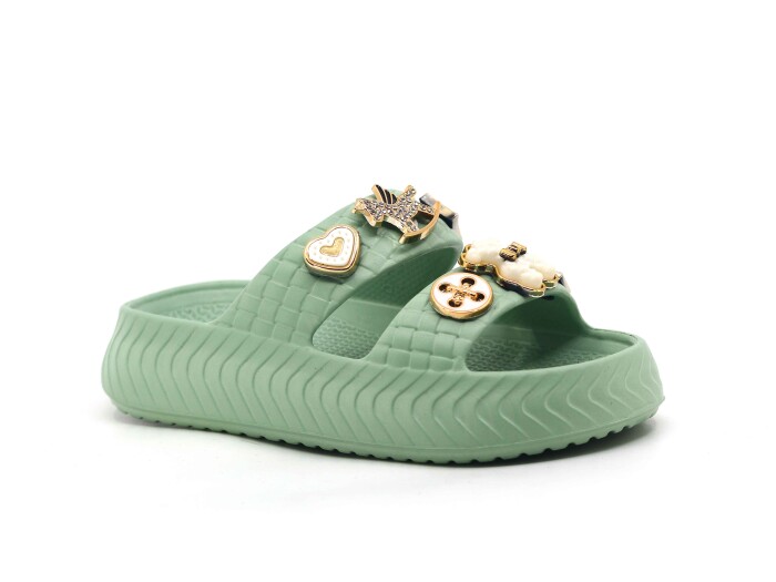 Apella Filet E300-13 Örgülü Taşlı Lux Eva Terlik Çağla Yeşili - Apella