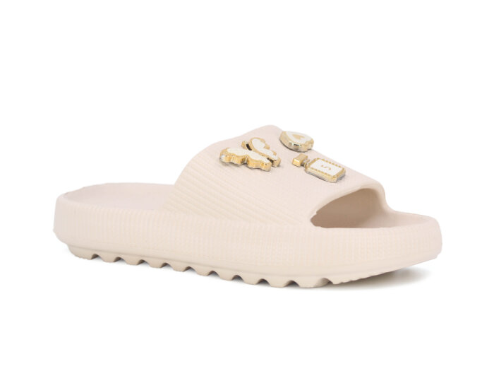 Apella Filet E300-5 Havlu Patik-Filet Üç Emojili Lux Eva Terlik Taşlı Bej - 1