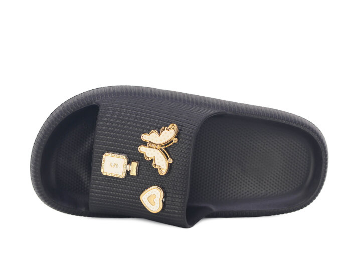 Apella Filet E300-5 Havlu Patik-Filet Üç Emojili Lux Eva Terlik Taşlı Siyah - Apella (1)