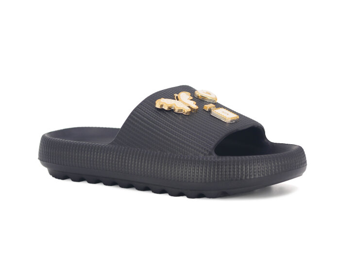 Apella Filet E300-5 Havlu Patik-Filet Üç Emojili Lux Eva Terlik Taşlı Siyah - Apella