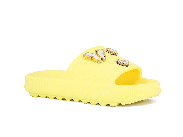 Apella Filet E300-5 Havlu Patik-Filet Üç Emojili Lux Eva Terlik Taşlı Soft Sarı - Apella