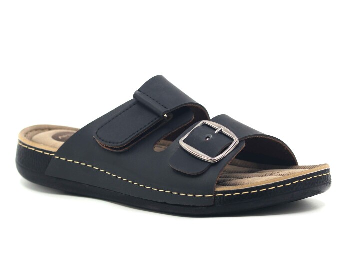 Apella Merdane 955-2 Lord Kutulu Tek Toka Cırtlı Günlük Terlik Siyah - Apella