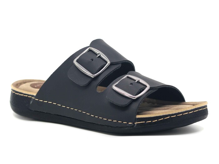 Apella Merdane 955-4 Lord Kutulu Çift Toka Günlük Terlik Siyah - Apella