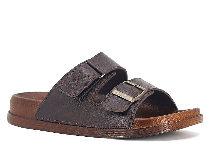 Apella Merdane 960-1 Troya Çift Bant Kutulu Günlük Terlik Koyu Kahve - 1