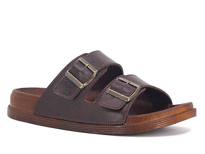 Apella Merdane 960-15 Troya Çift Toka Kutulu Günlük Terlik Koyu Kahve - Apella