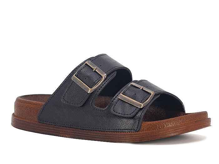 Apella Merdane 960-15 Troya Çift Toka Kutulu Günlük Terlik Siyah - Apella