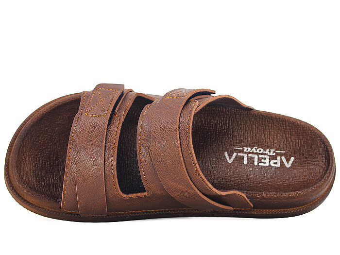 Apella Merdane 960-2 Troya Çift Bant Cırtlı Kutulu Günlük Terlik Kahve - Apella (1)