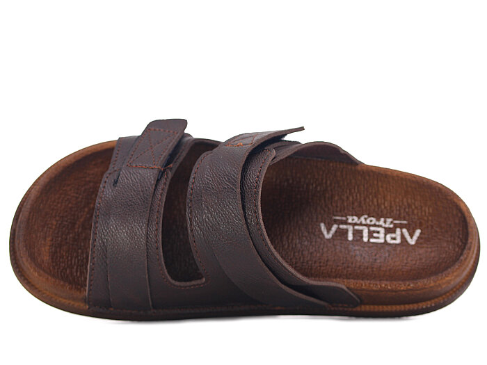 Apella Merdane 960-2 Troya Çift Bant Cırtlı Kutulu Günlük Terlik Koyu Kahve - 2