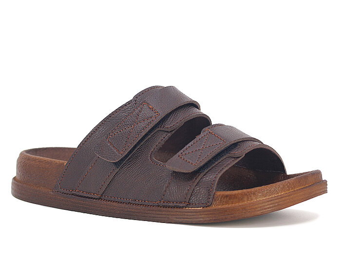 Apella Merdane 960-2 Troya Çift Bant Cırtlı Kutulu Günlük Terlik Koyu Kahve - 1