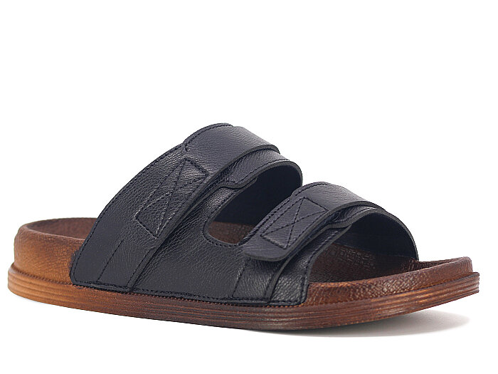 Apella Merdane 960-2 Troya Çift Bant Cırtlı Kutulu Günlük Terlik Siyah - 1