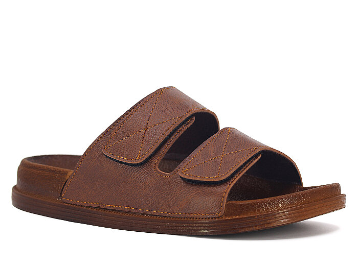 Apella Merdane 960-3 Troya Çift Bant Cırtlı Kutulu Günlük Terlik Kahve - 1