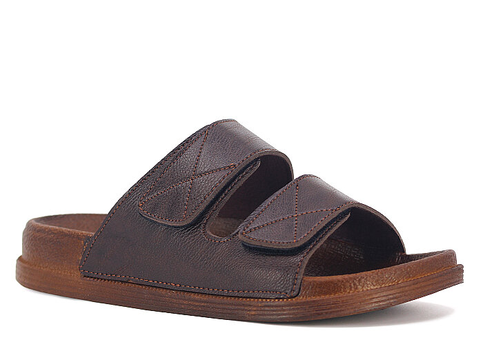 Apella Merdane 960-3 Troya Çift Bant Cırtlı Kutulu Günlük Terlik Koyu Kahve - 1