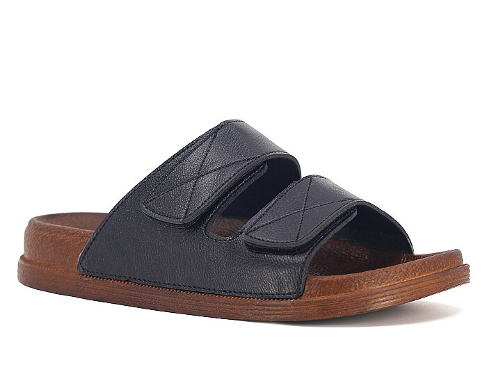 Apella Merdane 960-3 Troya Çift Bant Cırtlı Kutulu Günlük Terlik Siyah - 1