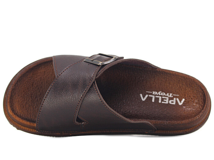 Apella Merdane 960-5 Troya Tek Toka Çapraz Kutulu Günlük Terlik Koyu Kahve - 2