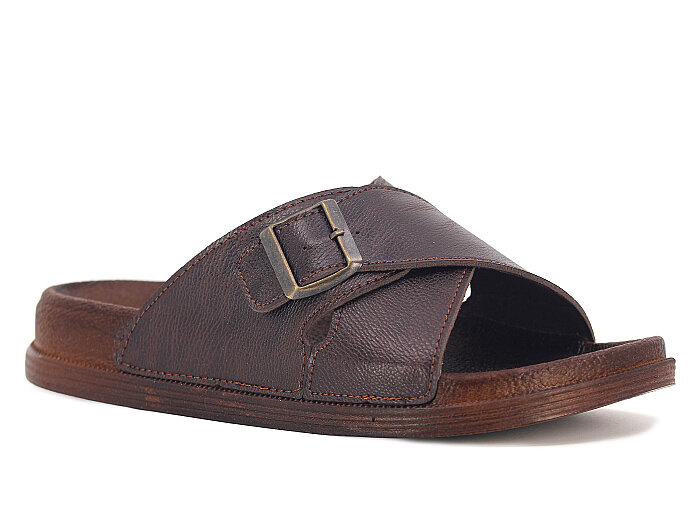 Apella Merdane 960-5 Troya Tek Toka Çapraz Kutulu Günlük Terlik Koyu Kahve - 1