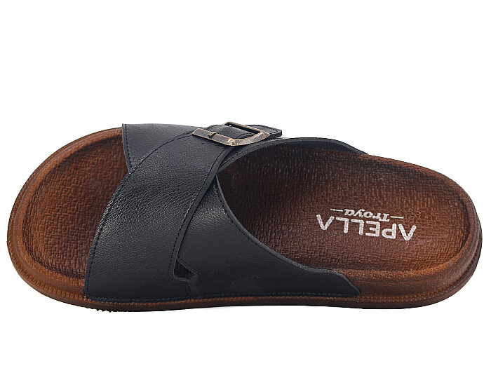 Apella Merdane 960-5 Troya Tek Toka Çapraz Kutulu Günlük Terlik Siyah - Apella (1)