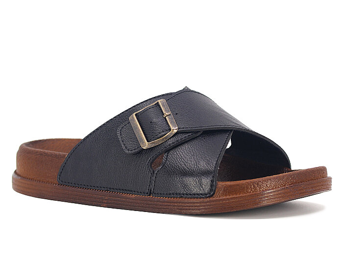 Apella Merdane 960-5 Troya Tek Toka Çapraz Kutulu Günlük Terlik Siyah - Apella