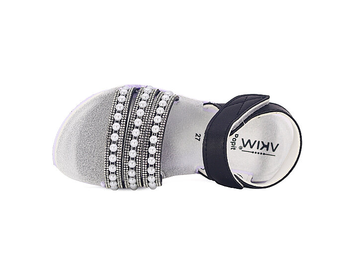 Apella Patik 220-7 Bantlı Boncuklu Popit Kız Sandalet Siyah - Apella (1)